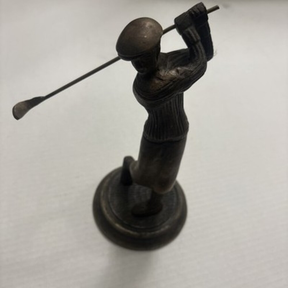 Old Brass/Bronze Statue Metal 9" Golfer Figurine  Heavy Quality Male Figure 70s